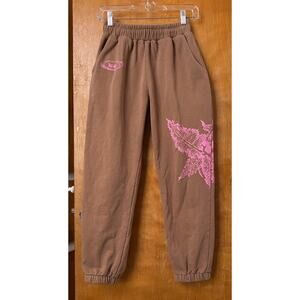 Mea Culpa Dead Moth Exclusive Brown Graphic Sweatpants Joggers Sz XS Streetwear